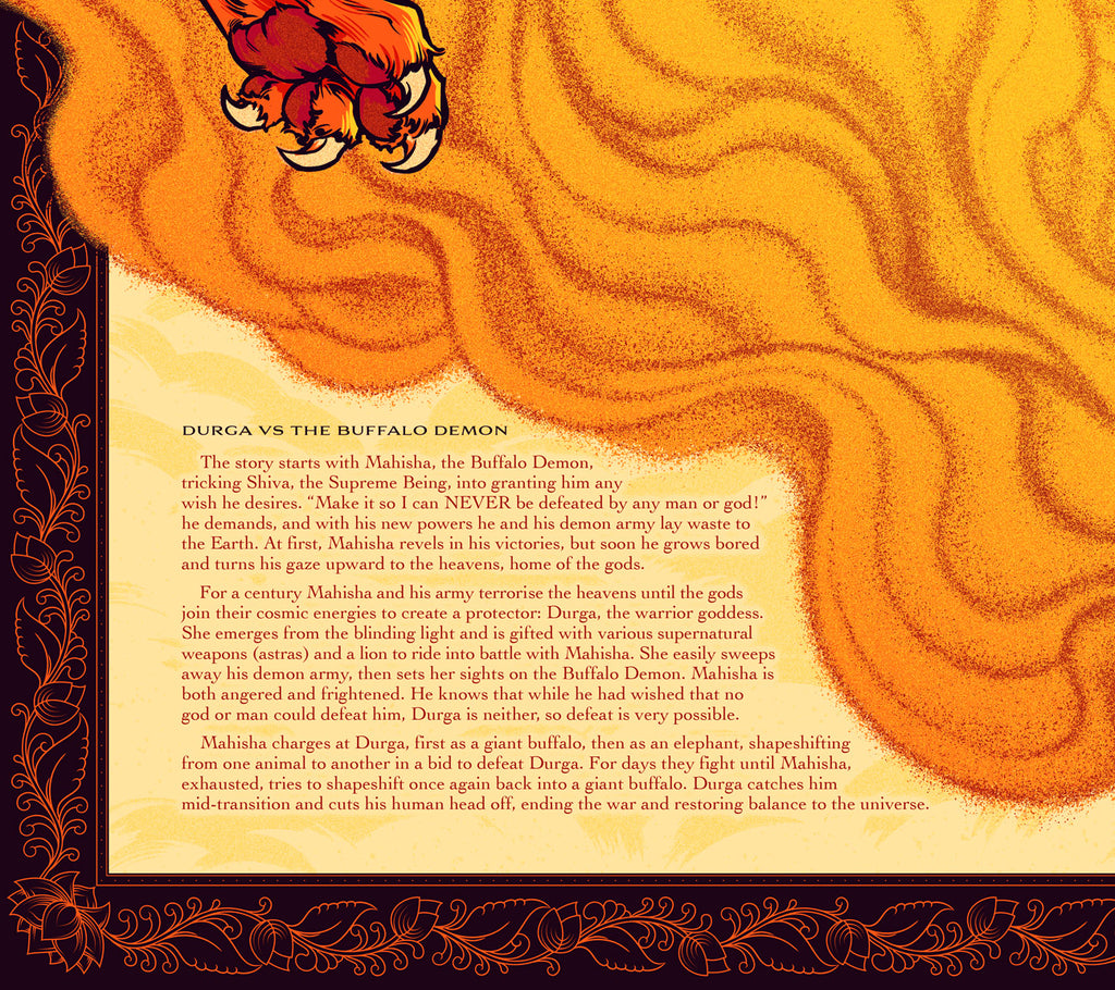 "Durga: the Hindu Warrior Goddess" Infographic Poster by Jen Bartel (Day Version)